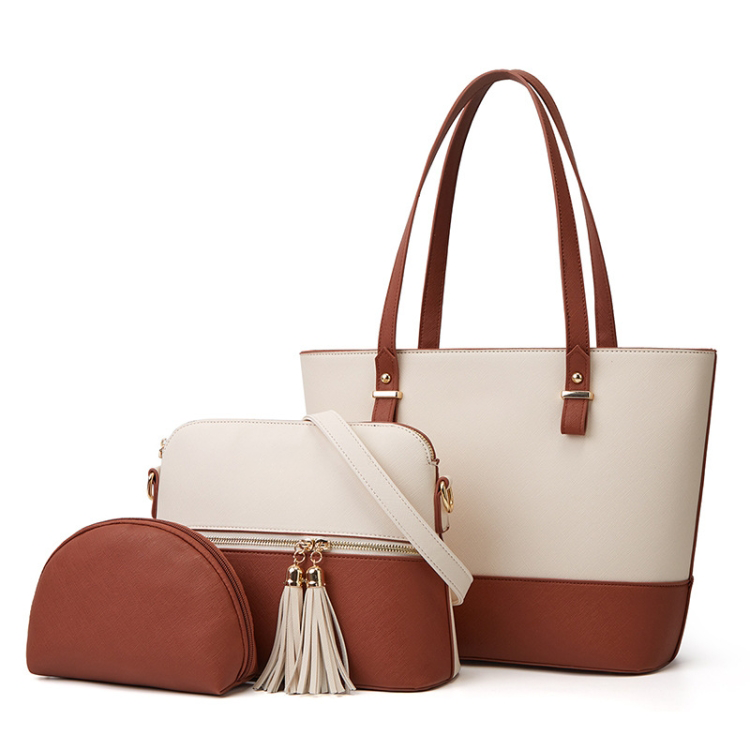 DREAM WHITE AND BROWN 3 PIECE HANDBAG